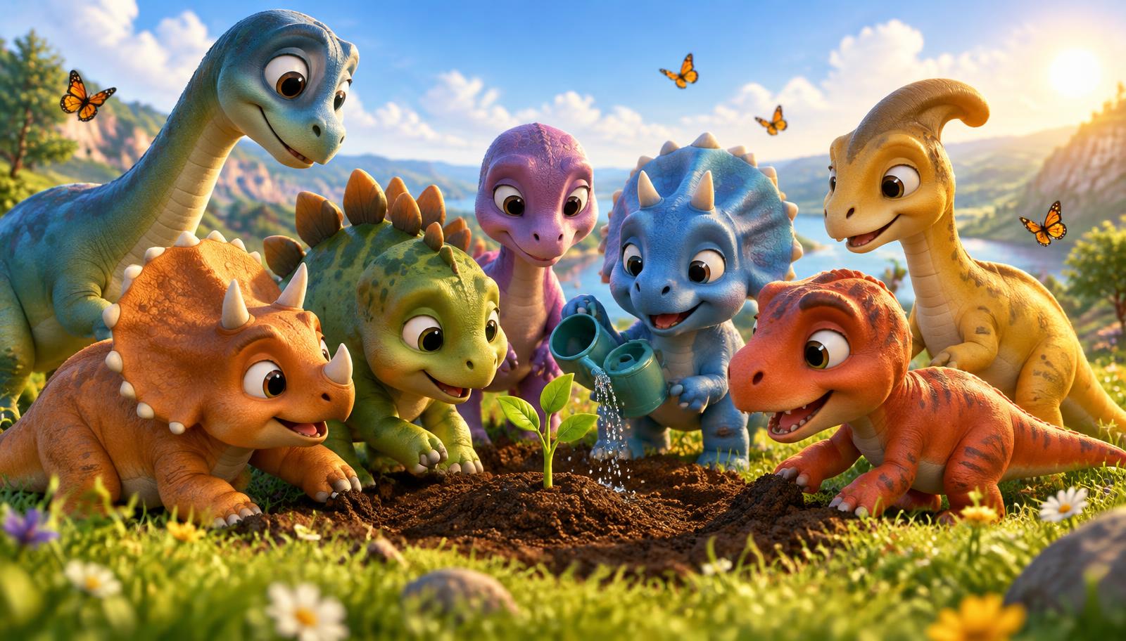 The Neo Dinos planting a young tree together
